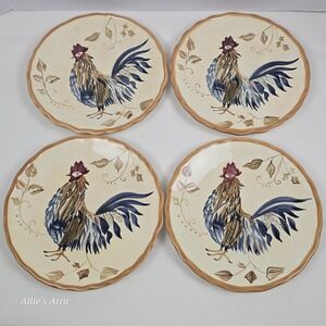 4 Whole Home Canterbury Rooster Side Dinner Plates Country Farmhouse Cottage 8"‎